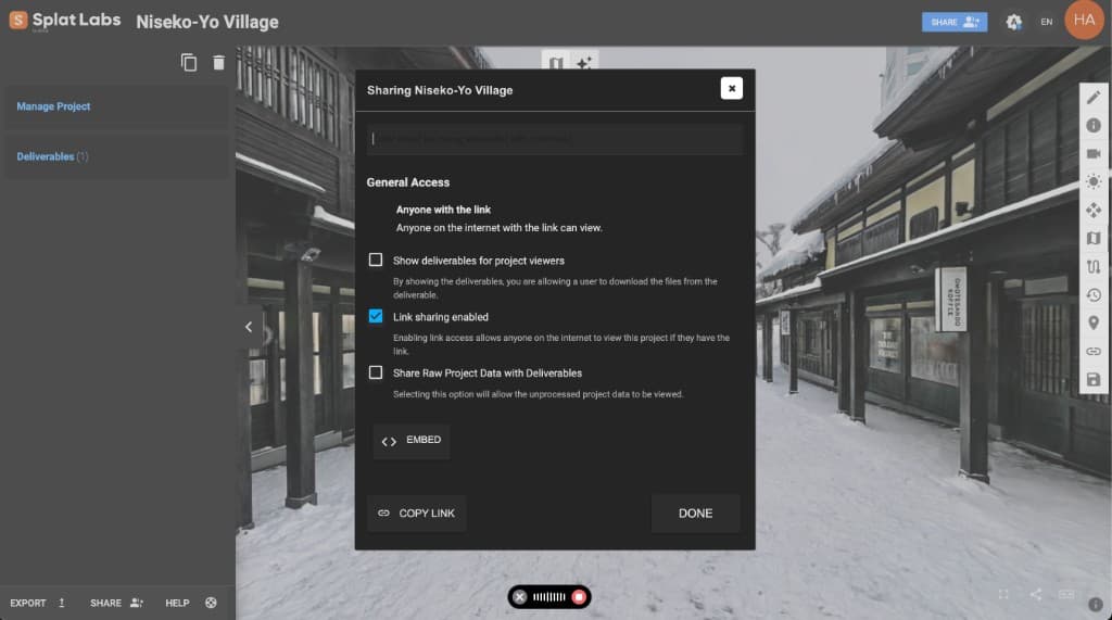 Splat Labs Share and Embed dialog